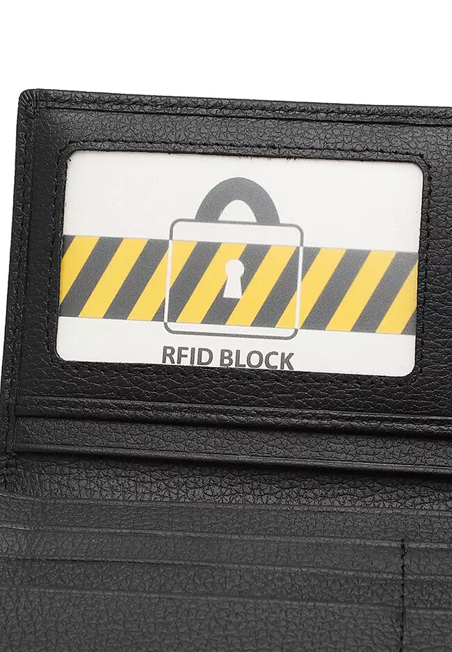 Genuine Leather RFID Blocking Long Wallet - Black