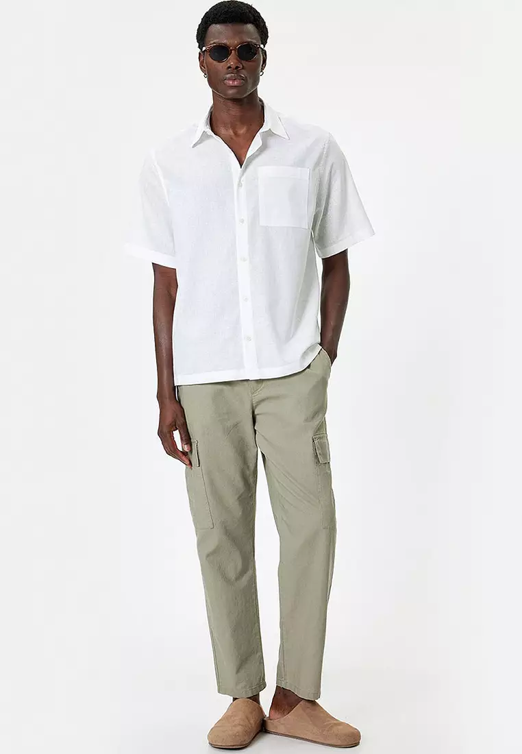 Basic Short Sleeve Pocket Detail Linen Shirt
