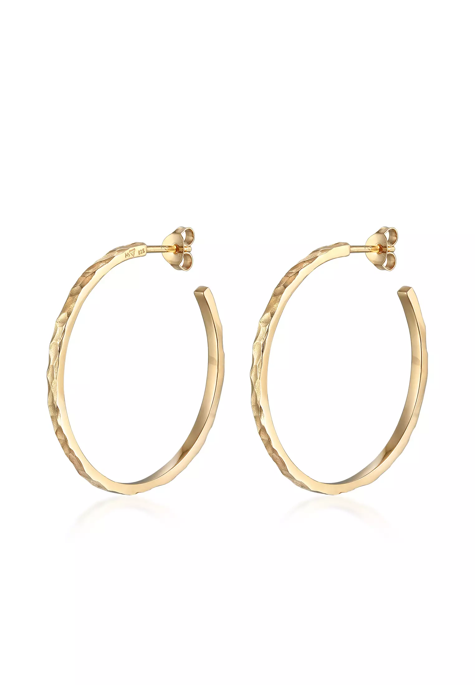 Earrings Creoles Plug Hammered Gold Plated