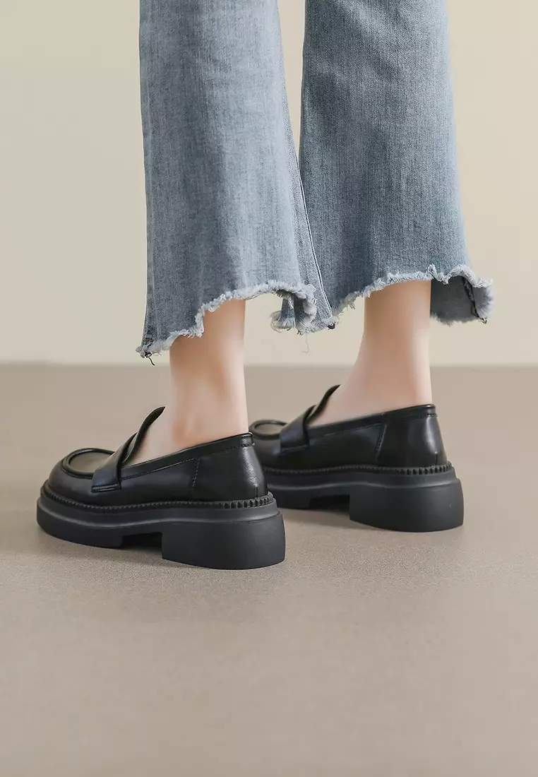 Platform Penny Microfiber Leather Loafers WW969-1