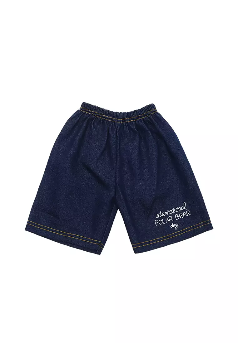 Skabe Pakaian Bayi Anak Laki Laki Baju Atasan Lengan Pendek Motif Polar Bear Setelan Celana Jeans All Size Warna Tua Usia 6 Bulan Hingga 12 Bulan 3246