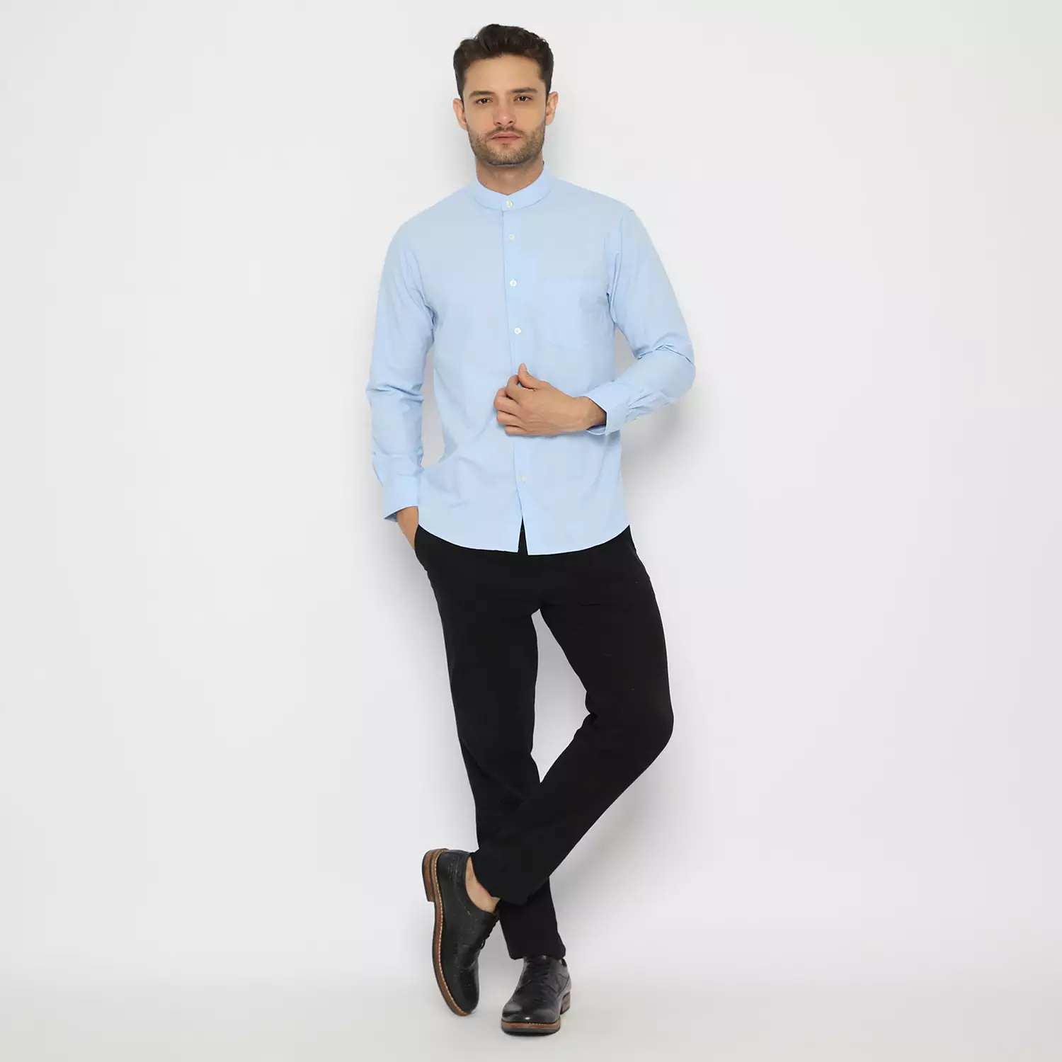 Platini Kemeja Shanghai Lengan Panjang Katun Oxford Slub Sky Blue 961056