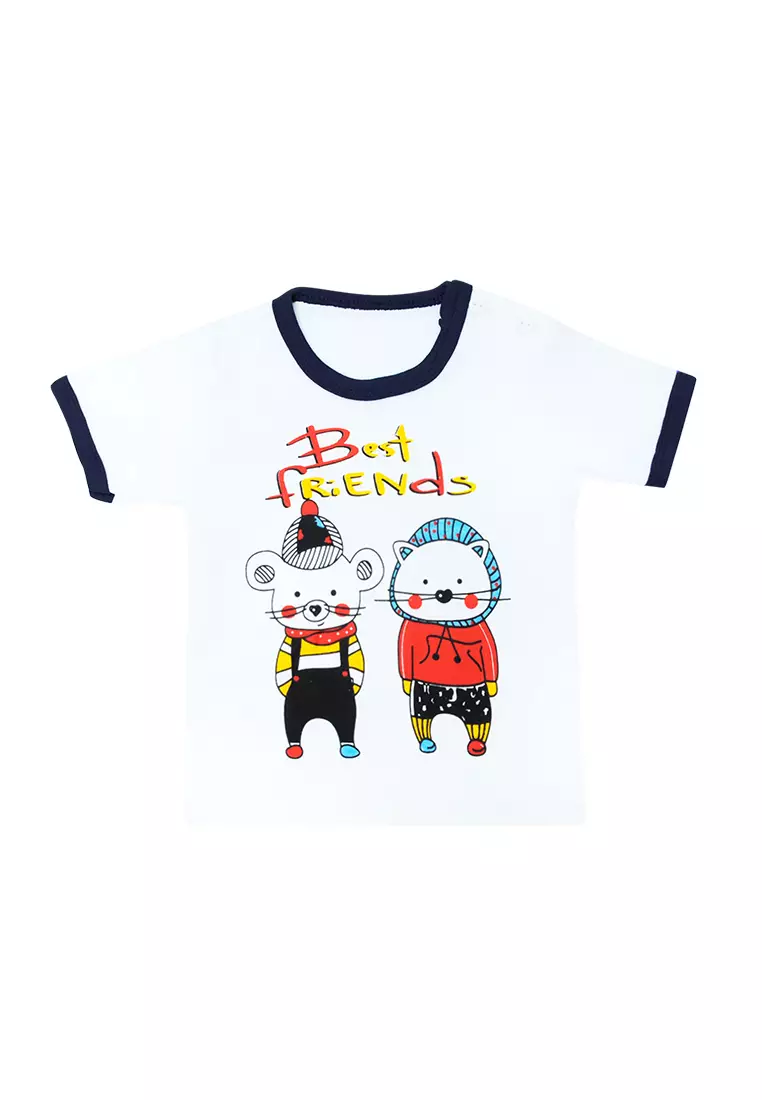 Skabe Pakaian Bayi Anak Laki Laki Baju Atasan Oblong Lengan Pendek Motif Best Friends Setelan Celana Kaos All Size Baby Putih Usia 0 Sampai 6 Bulan 3354 Everyday Waka Kids Wakakids
