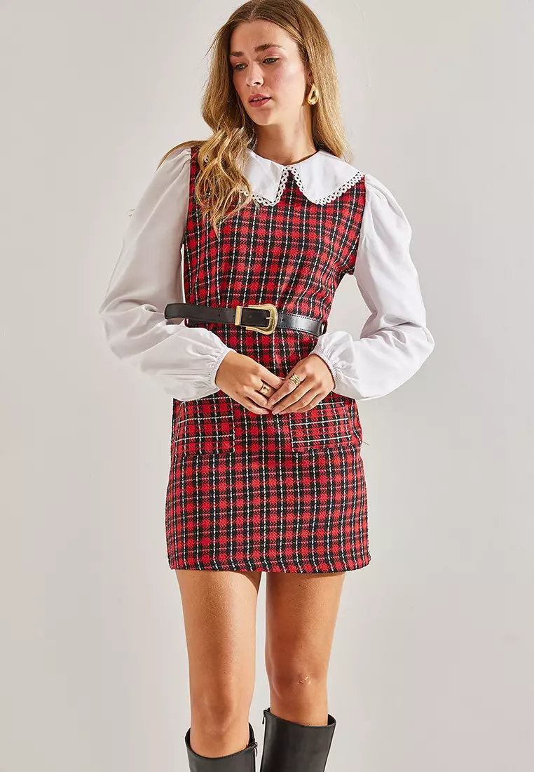 Belted Plaid Dress