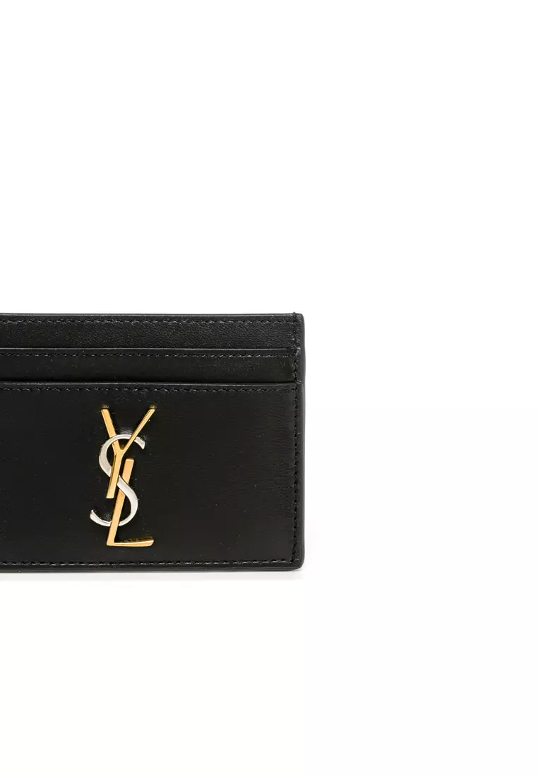 YVES SAINT LAURENT YSL Card Case Gaby Tri Fold Quilted Leather Dark Beige