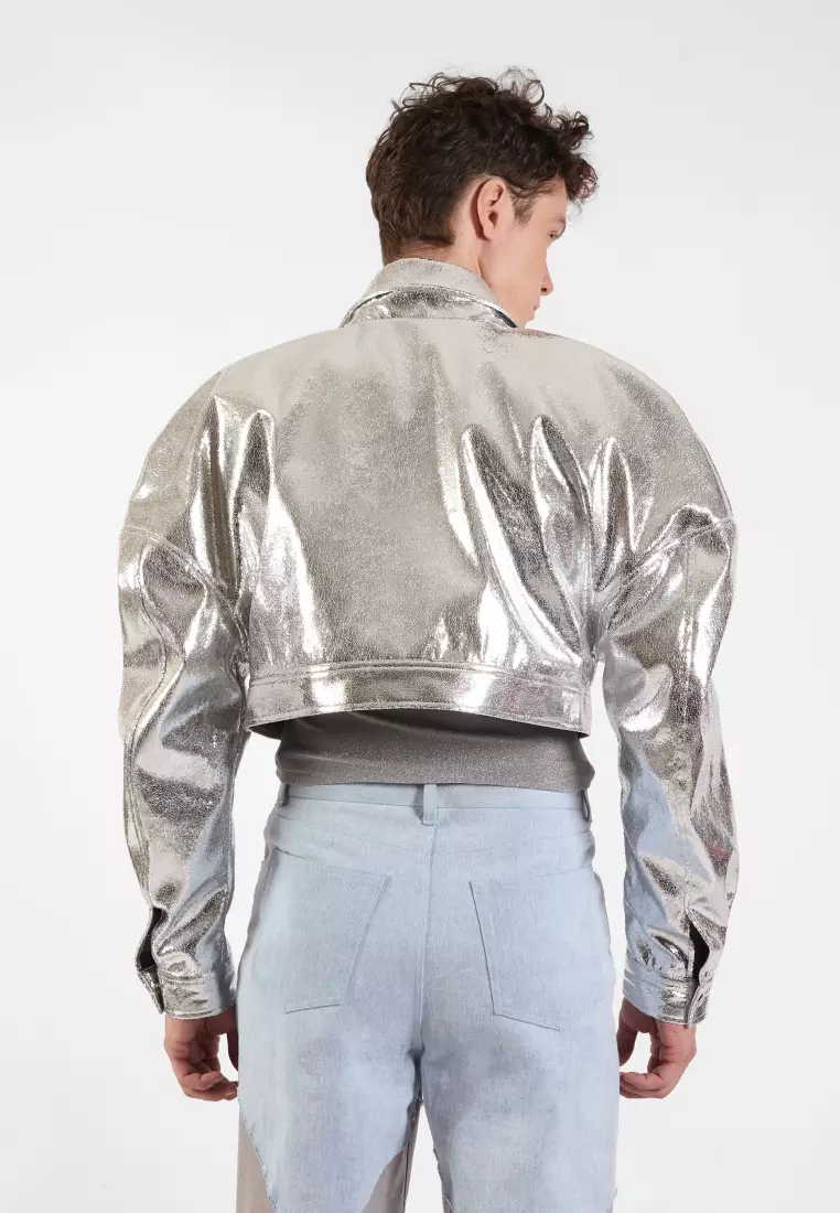 Mens Grey Crop Top Jacket Crop Top Jacket Mens OCWA NYE SILVER