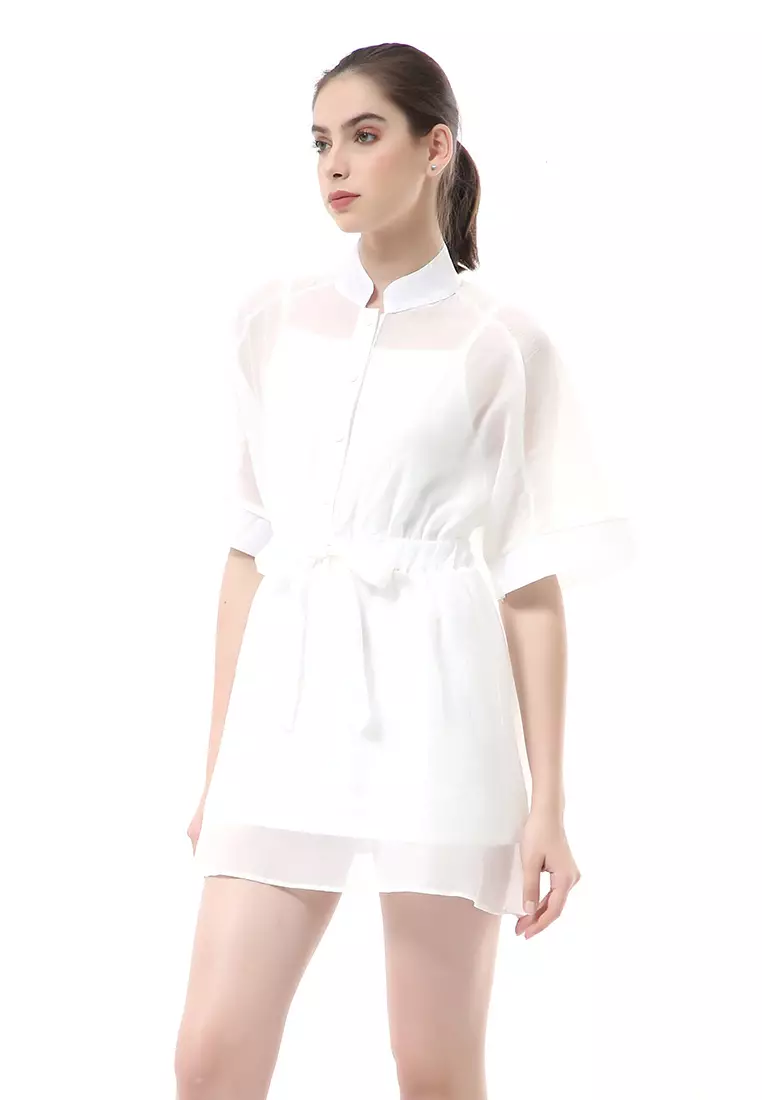 Rachel Mini Dress Organza Wanita Korean Style Lengan Pendek Material Velvet ORIGINAL - White