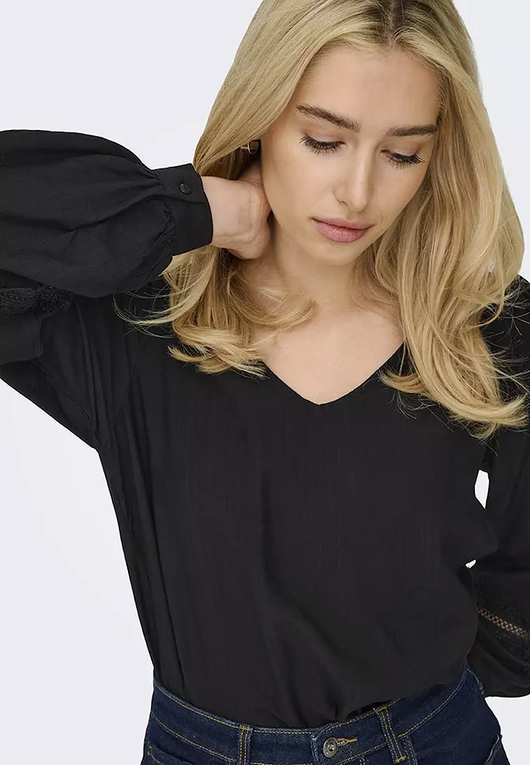 Long Sleeve Lace Woven Top