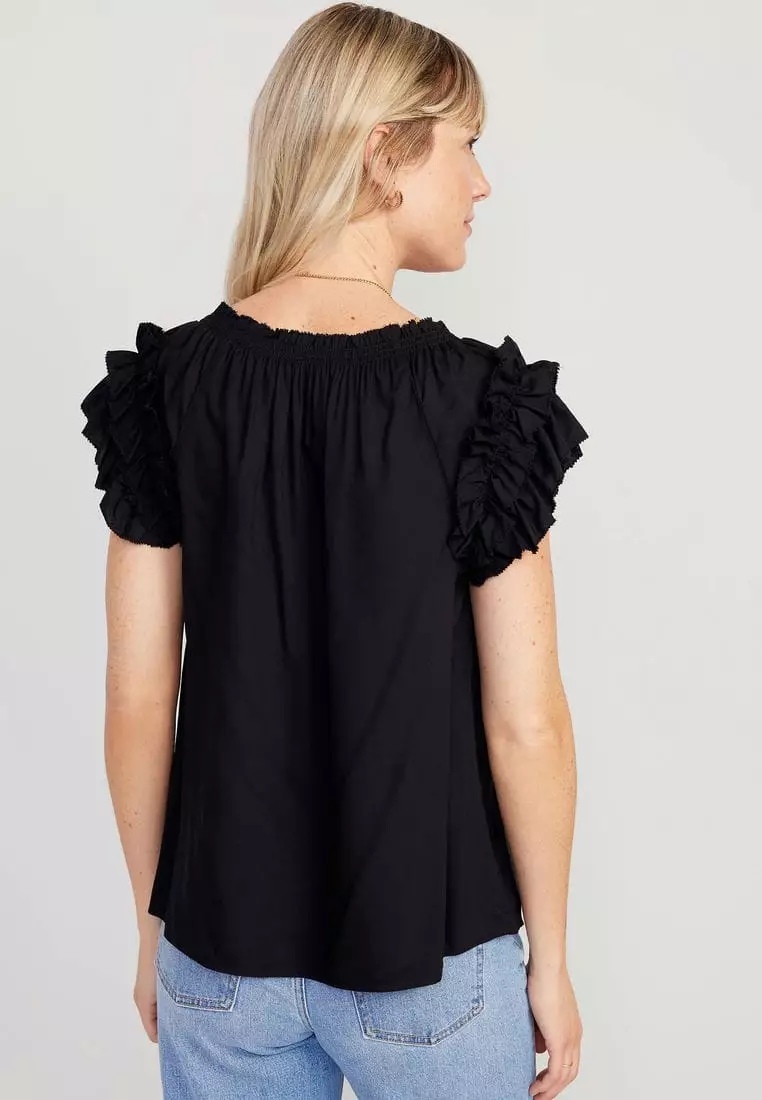 Ruffle-Trim Smocked Top For Women