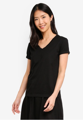Buy Zalora Basics Basic Rolled Up Sleeves V Neck Top Online Zalora Singapore
