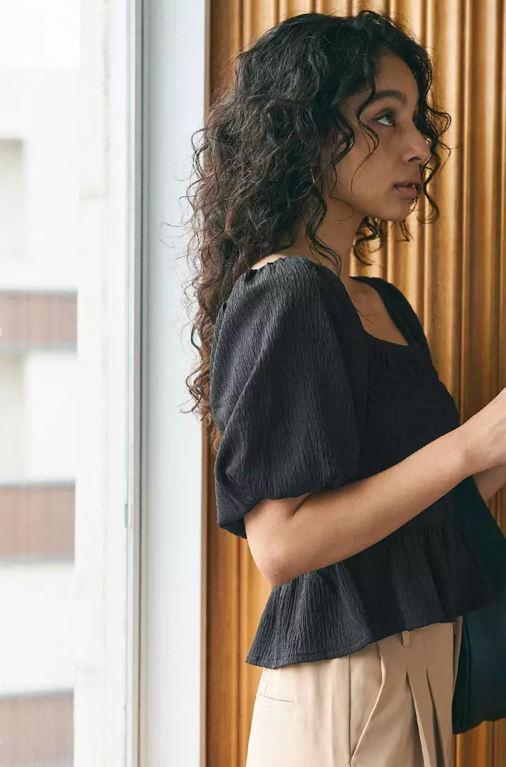 【AAKE】PUFF SHIRRING CROP JK DIY Square Neck Shirred Crop Top | How To Make Shirred Crop