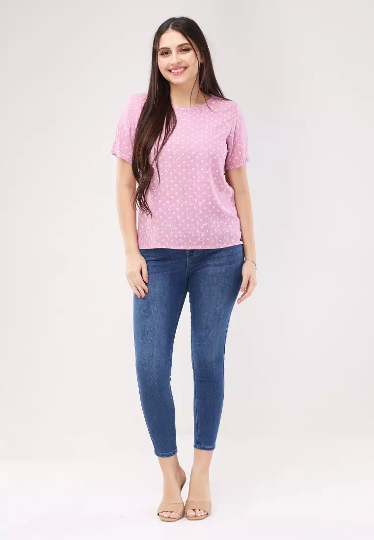 Woven Printed Rayon Short Sleeves Blouse