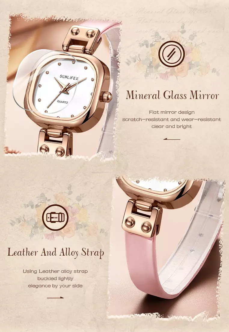 Jam Tangan Wanita Original Gaya Korea Tali Kulit Simple Anti Air Jam Tangan Cewek pink white