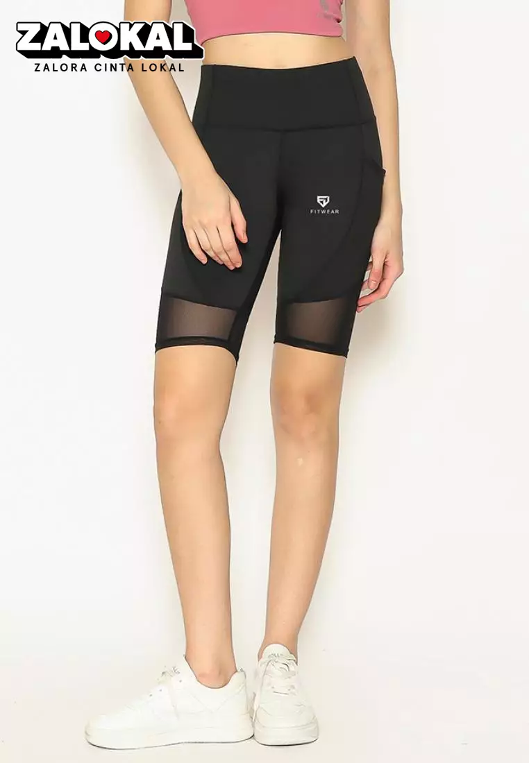 Fitwear - Celana / Legging Pendek Olahraga MARGO DRYFIT KNEE MESH - BLACK