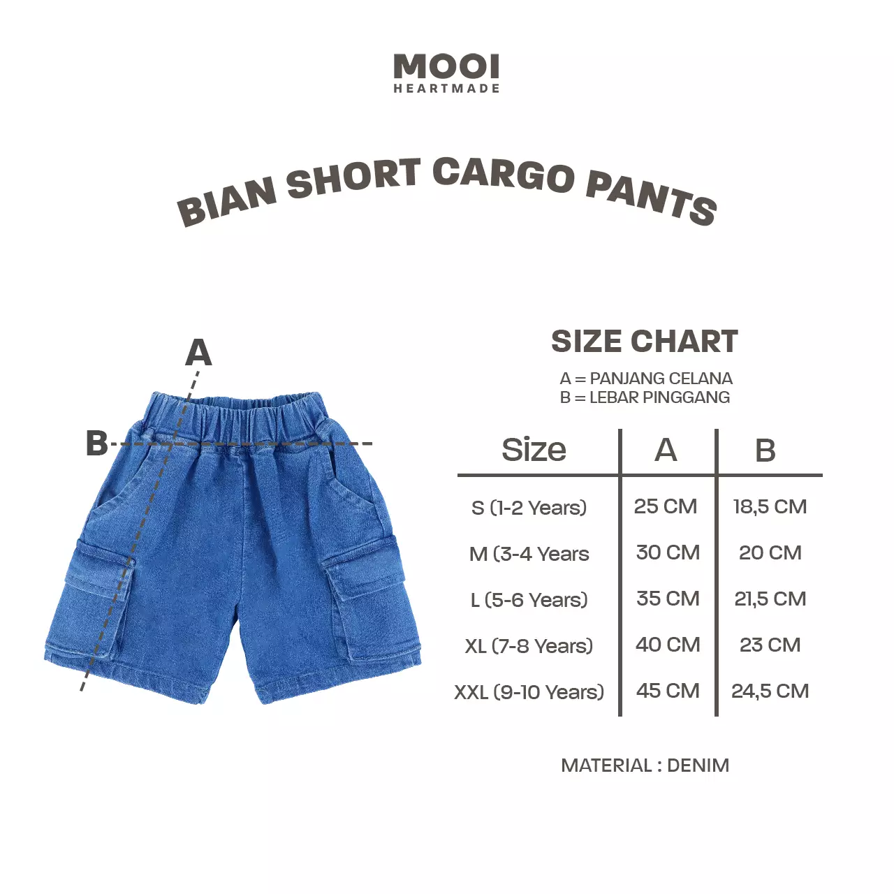 Mooi Celana Jeans Anak Kids Denim Bian Short Cargo Pants - Dark Blue