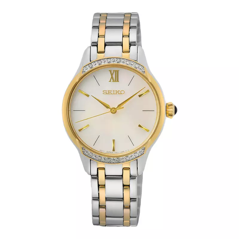 Jam Tangan Wanita Seiko Ladies SRZ544P1 Diamond Nacre Mother Of Pearl Dial Dual Tone Stainless Steel Strap