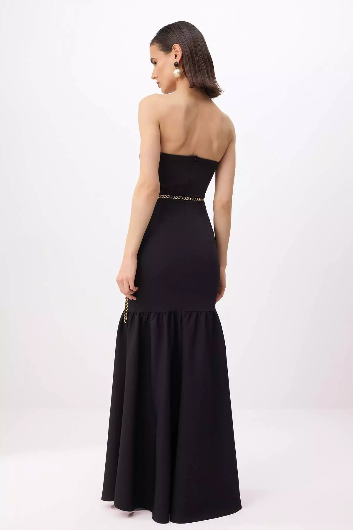 Black Woven Maxi Evening Dress & Graduation Gown