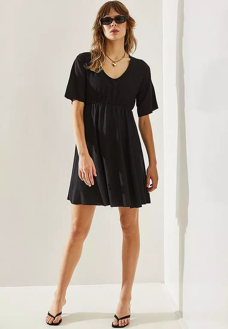 Elastic Waist V-Neck Dress