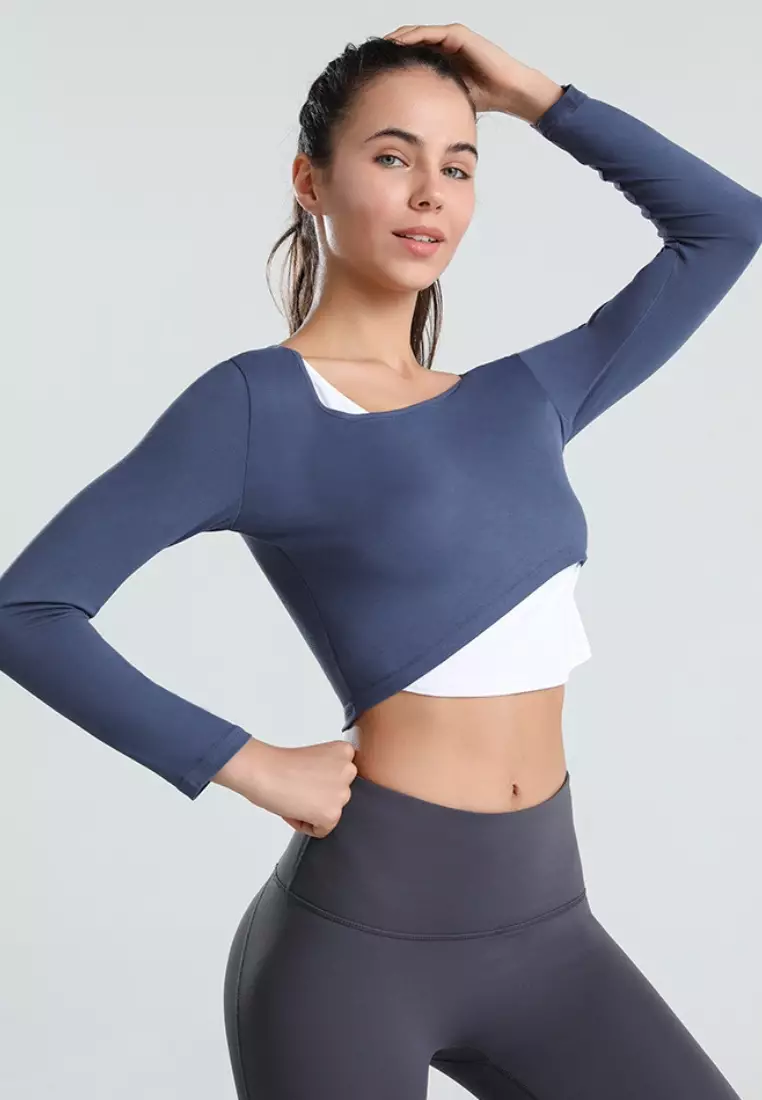 Flow Top – Women's 2-Tone Long Sleeve Crop Top for Gym & Activewear