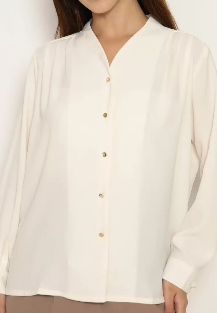 Urban Exchange Yudith White Blouse - Atasan Kemeja Blouse Putih Lengan Panjang Warna White