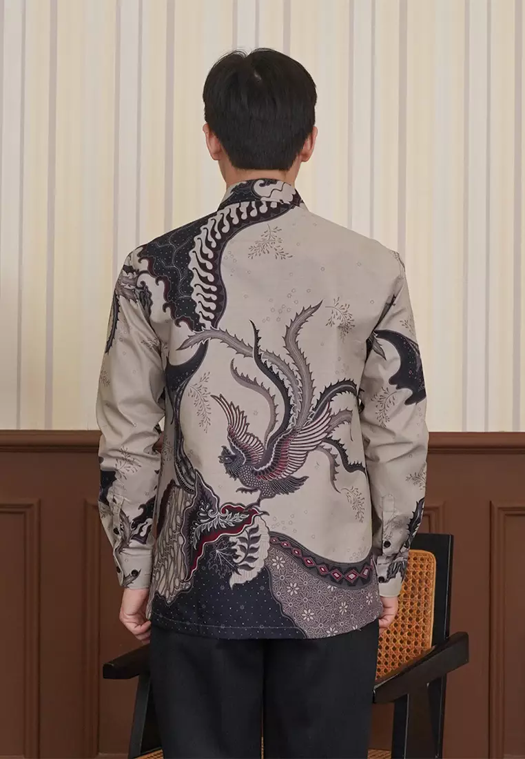 Enzy Batik Essential Kemeja Batik Pria Adinata - Grey