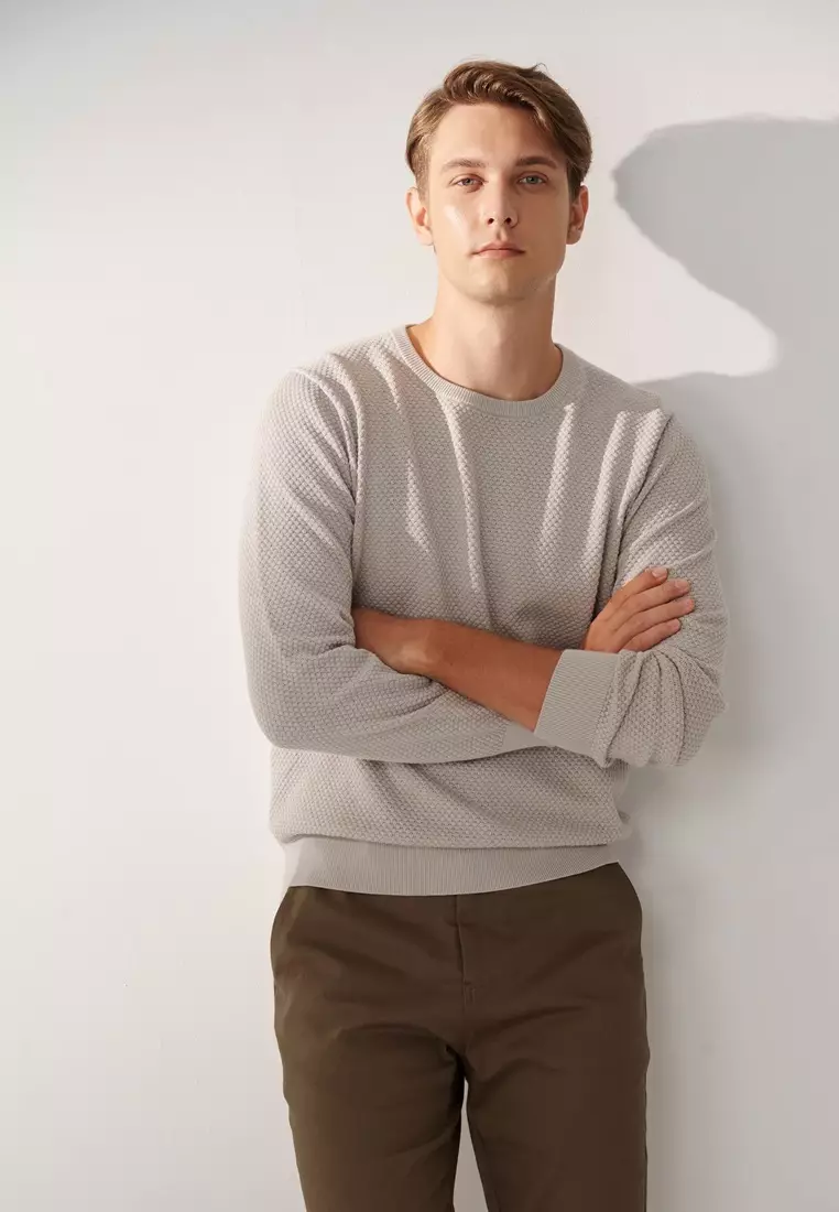 Light Aqua-grey Pure Cotton Crew Neck Sweater