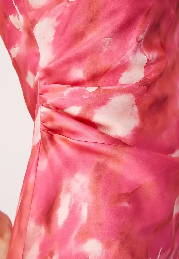Multi-Colored Fitted Satin Woven Maxi Evening Prom Dress