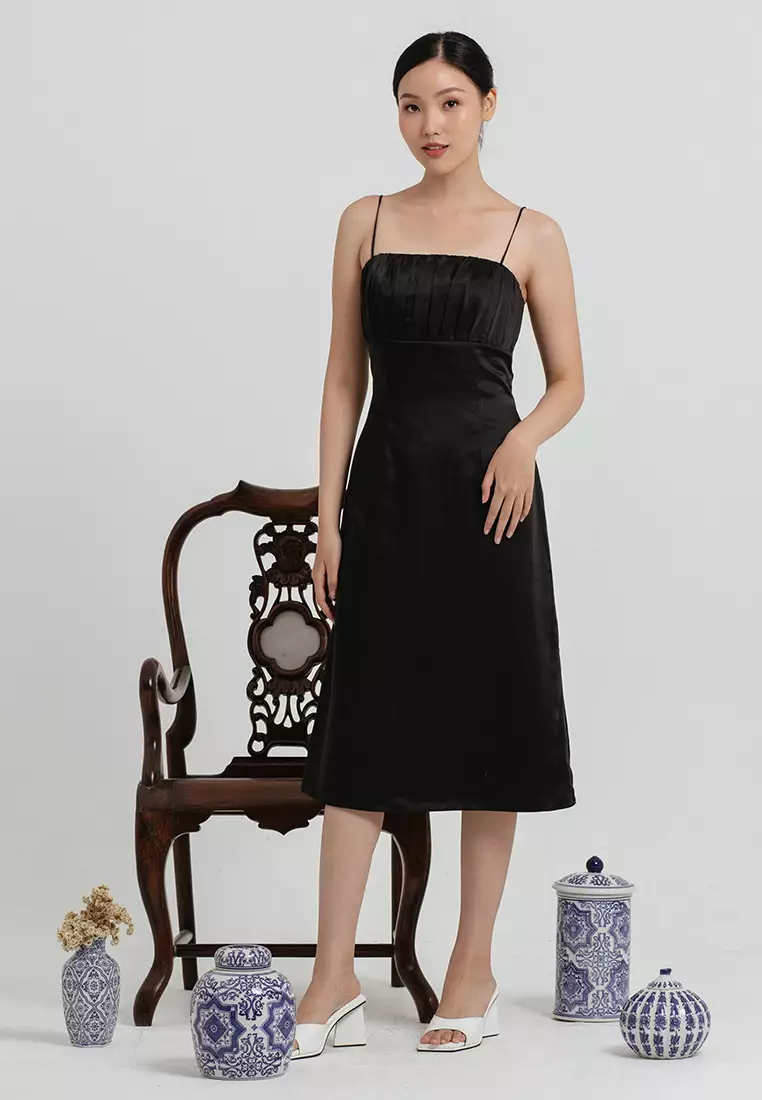 Ming Sateen Slip Dress in Black