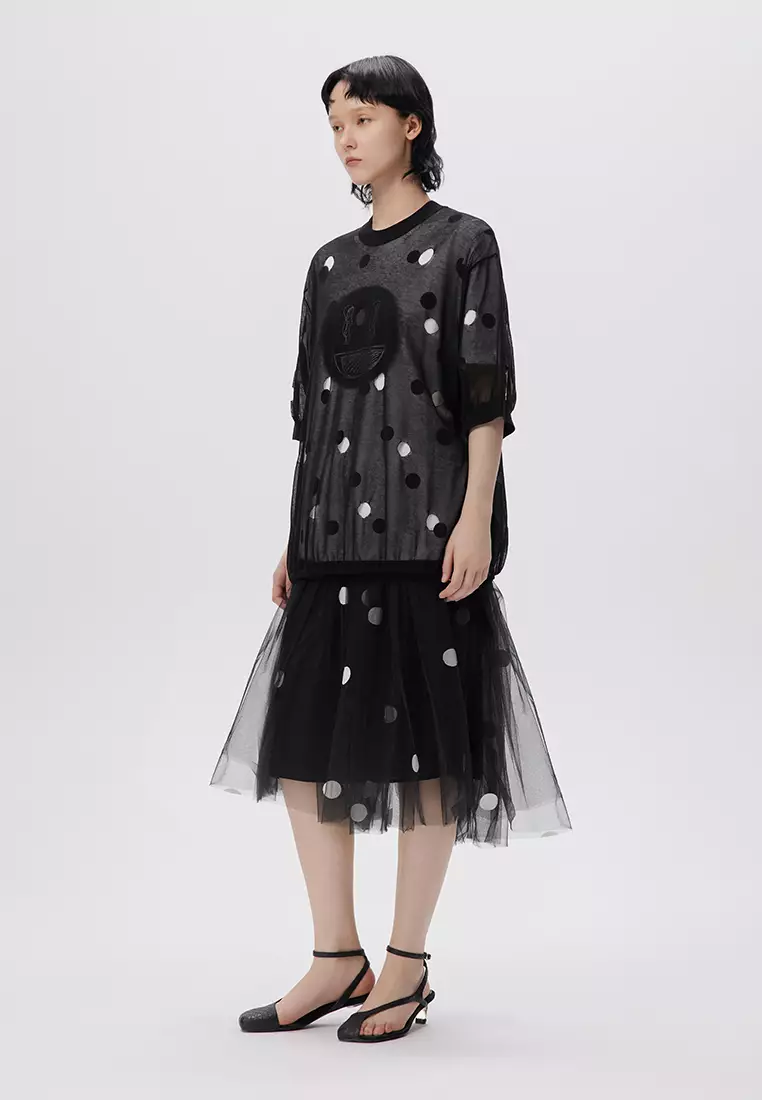 JNBY Women's Lace-Trimmed Short-Sleeved Knit Top