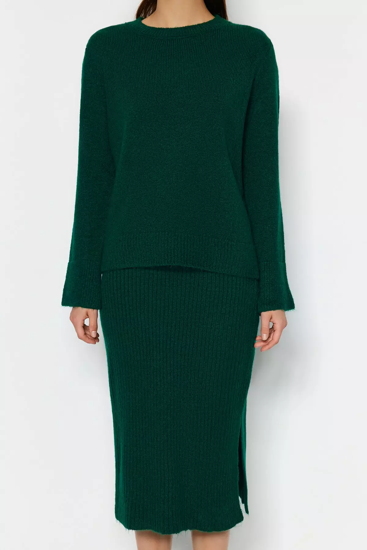 Crew Neck Knit Top and Skirt Set