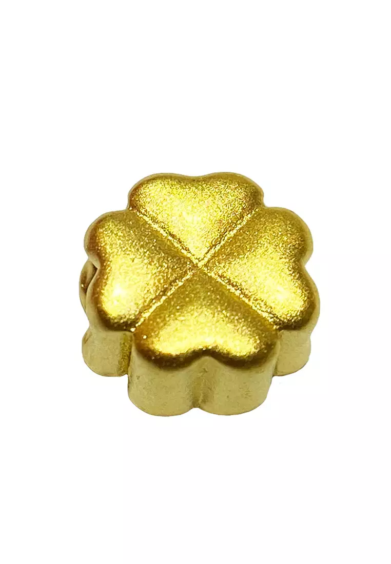 [SPECIAL] LITZ 999 (24K) Gold Four Leaf Clover with 14K Gold Plated 925 Silver Chain 四叶草项链 EPC0978-N