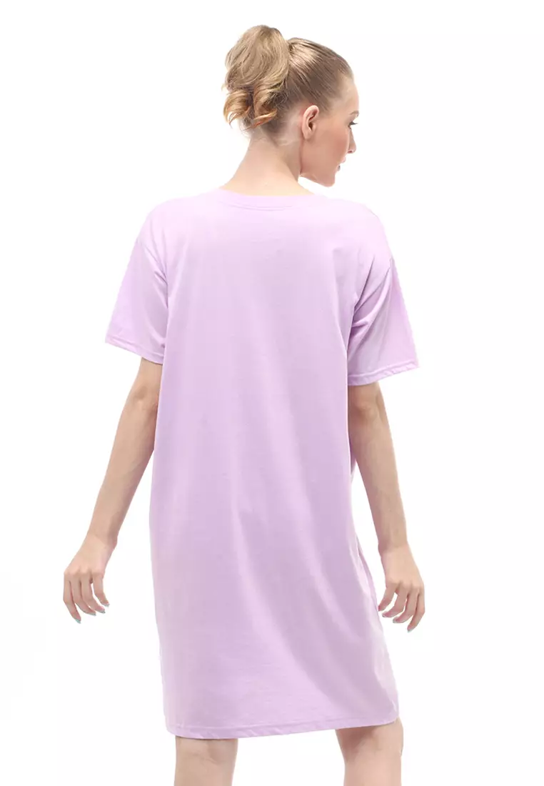 Finch Midi Dress Wanita Short Sleeves Motif Polos - Lilac