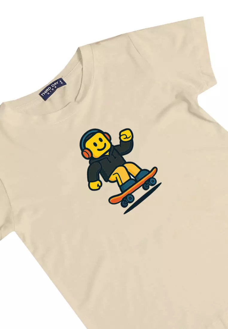 KU149 Kaos Anak Instacool "lego skate" light cream