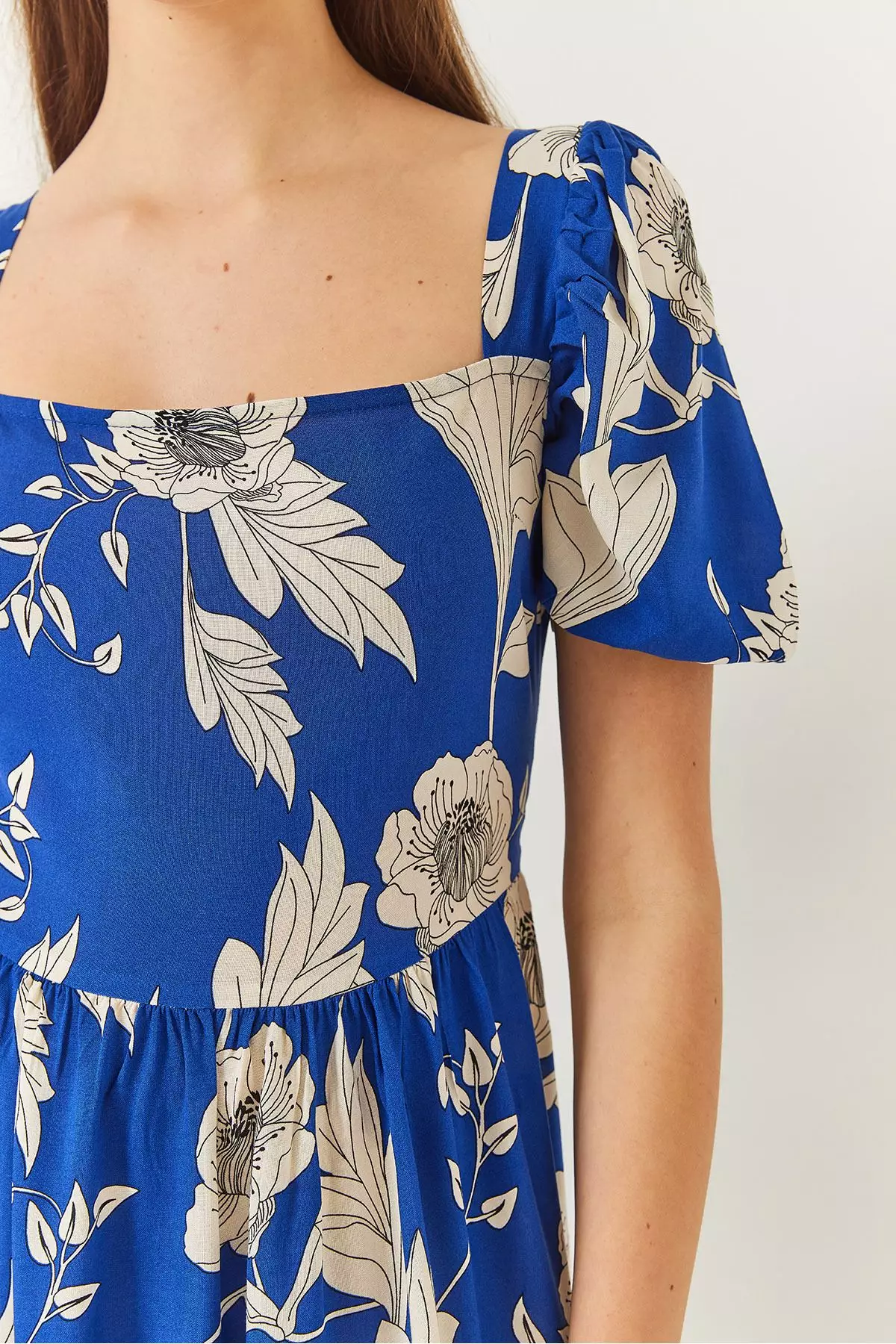 Women's Square Neck Watermelon Sleeve Floral Print Viscose Dress 60261441