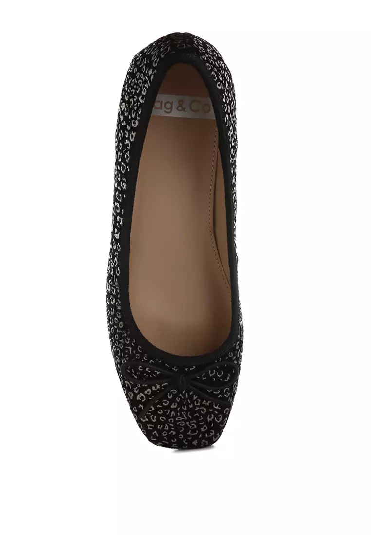 Leopard Print Block Heel Ballerinas in Black