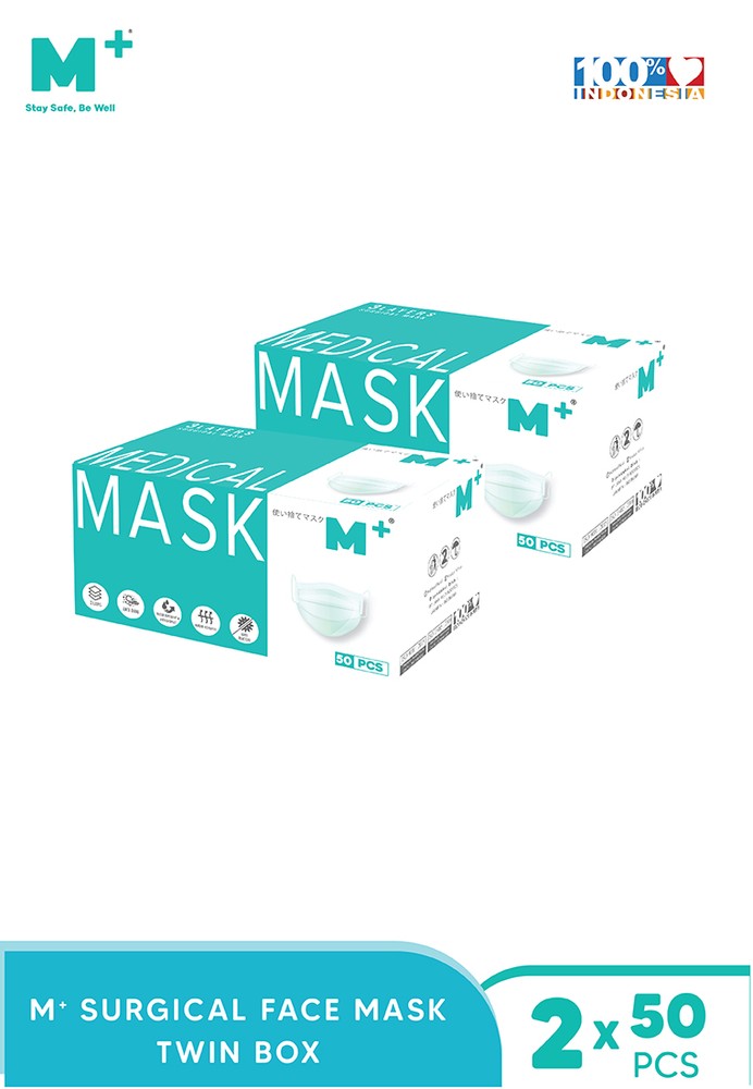 Jual M+ Masker Medis 3 Ply Isi 50 Pcs - Surgical Earloop M ...
