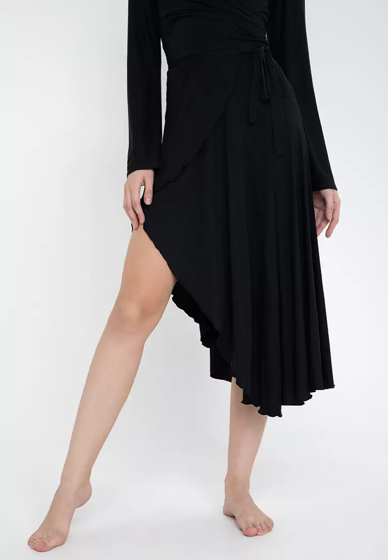 Black wrap around skirt cheap online