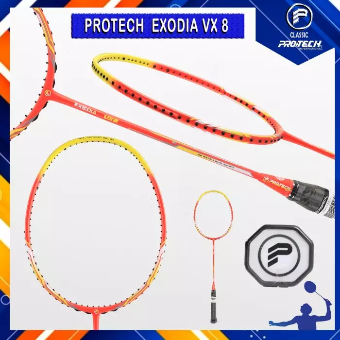 NEW RAKET BADMINTON PROTECH EXODIA VX8/VX 8 PROTECH CLASSIC BY PROTECH INTERNATIONAL-PAKET SENAR YNEX BG66 FORCE/NANOGY 98