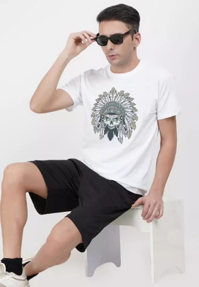 QuirkyT Tribal Skull White Cotton Short Sleeve Essential T Shirt
