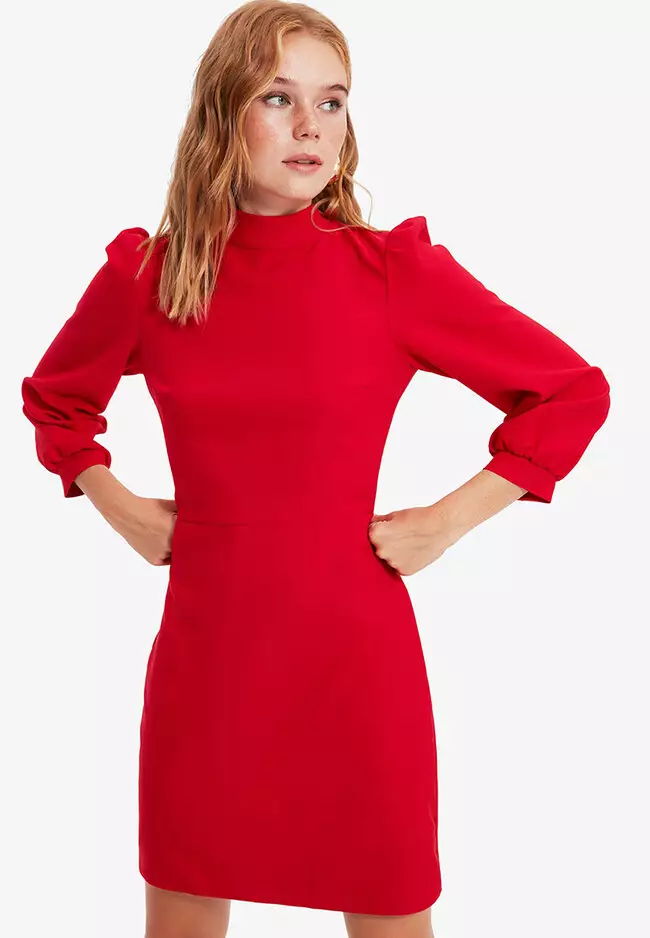 Red high sale neck mini dress