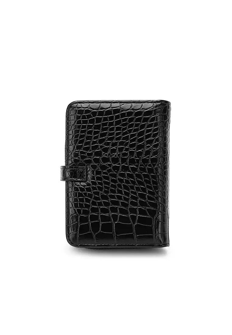 Women's Croc Wallet with Coin Compartment - Black