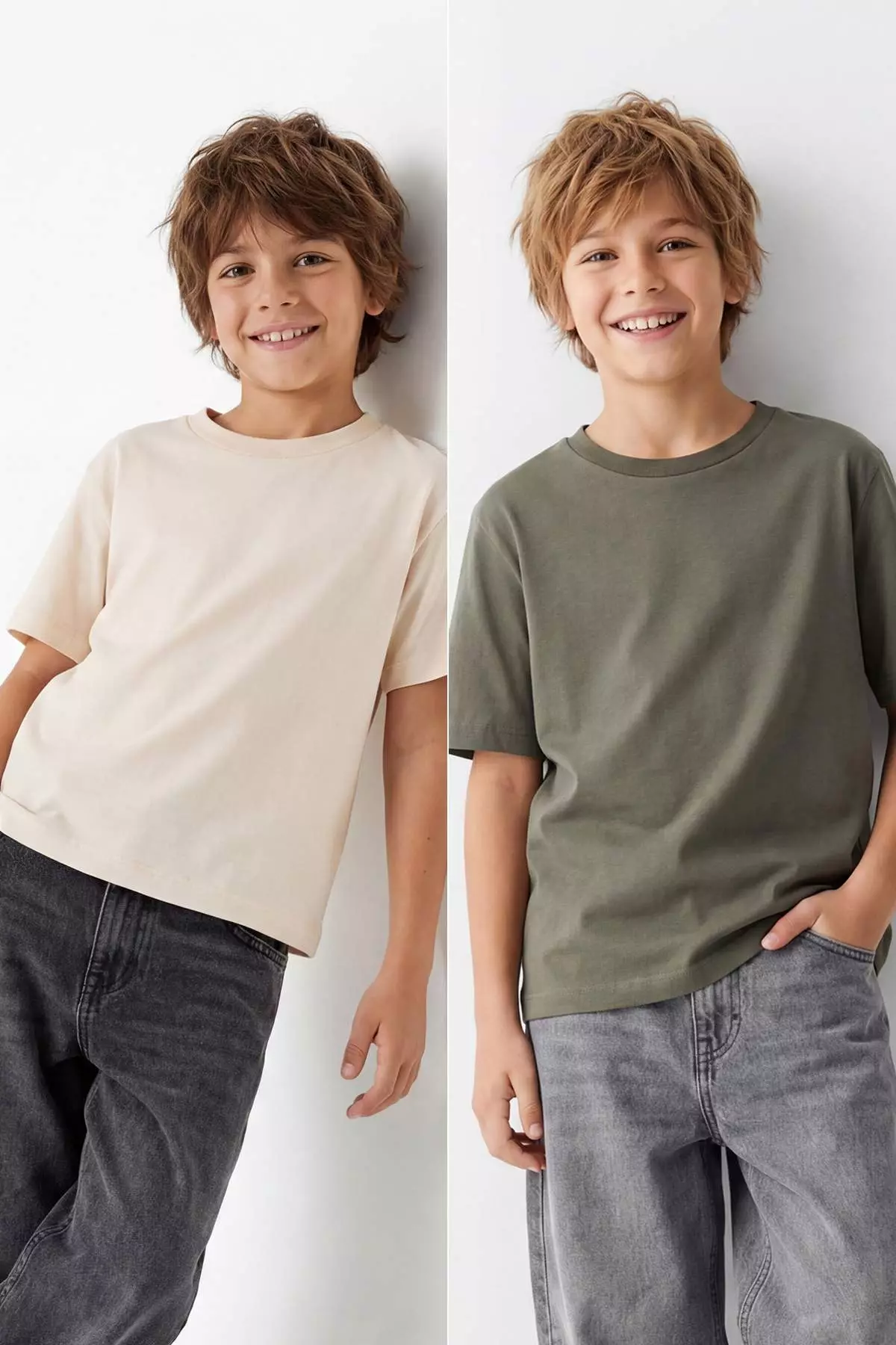 Khaki-Stone Plain Knitted T-Shirt Tkdss25Ts00009