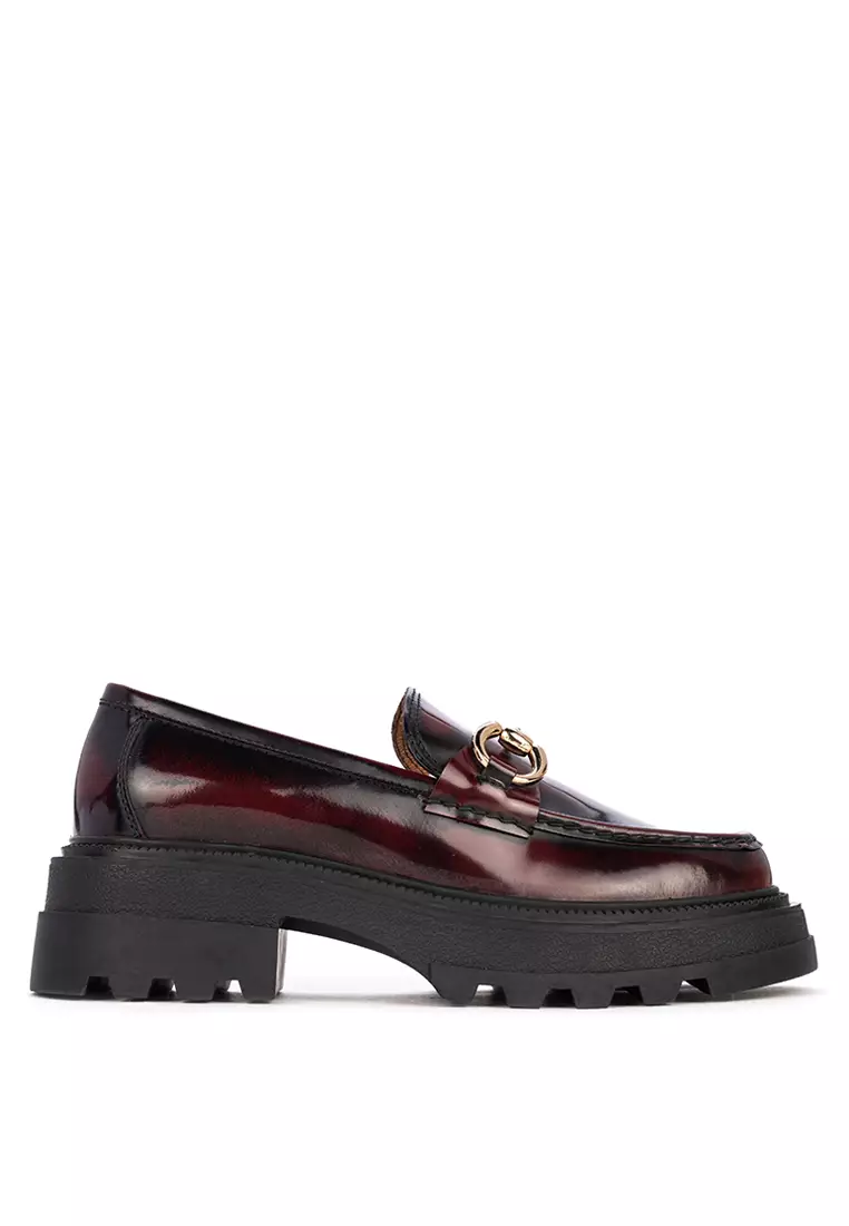 Discount on Bristol Shoes  shoes - SKU: Francine Maroon Brush-Off Lug Sole Loafer With Buckles