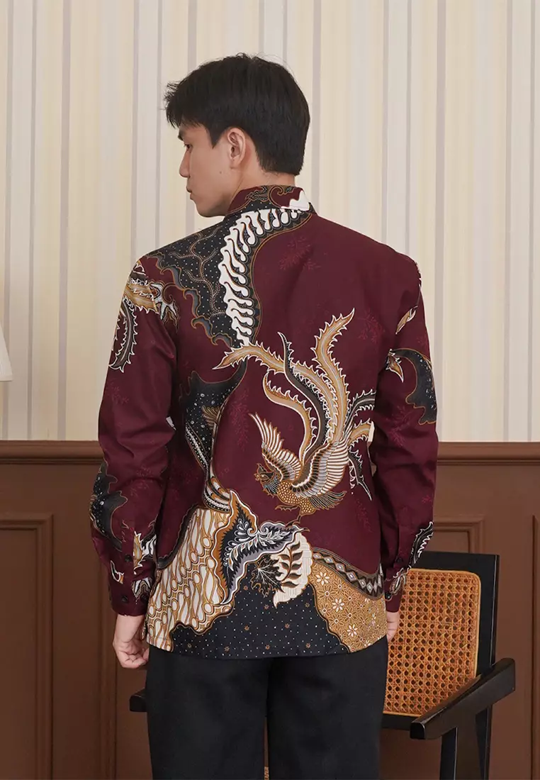 Enzy Batik Essential Kemeja Batik Pria Adinata - Burgundy