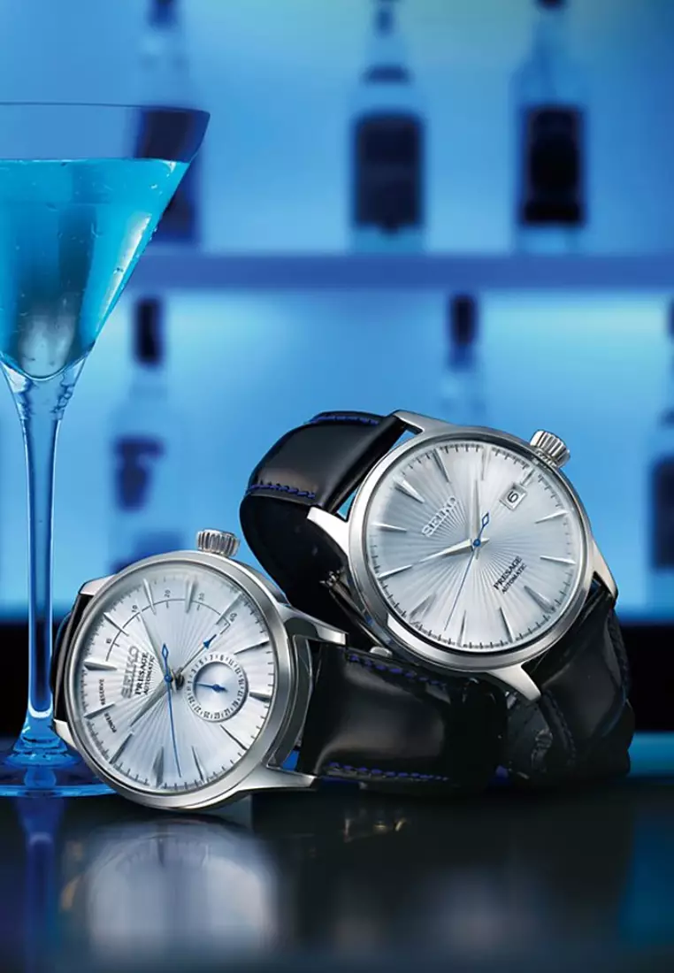 Seiko Presage Cocktail Time ‘Skydiving’ Ice Blue Dial Black Leather Band Automatic Watch SRPB43J1