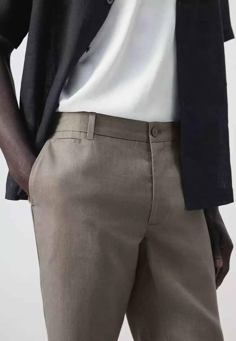 Slim-Fit 100% Linen Trousers