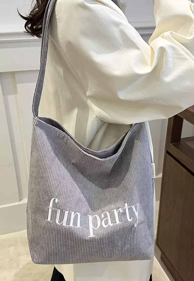 Wakakids Tas Selempang Wanita Pria Unisex Sling Korean Bag Corduroy Fun Party Venrc Abu