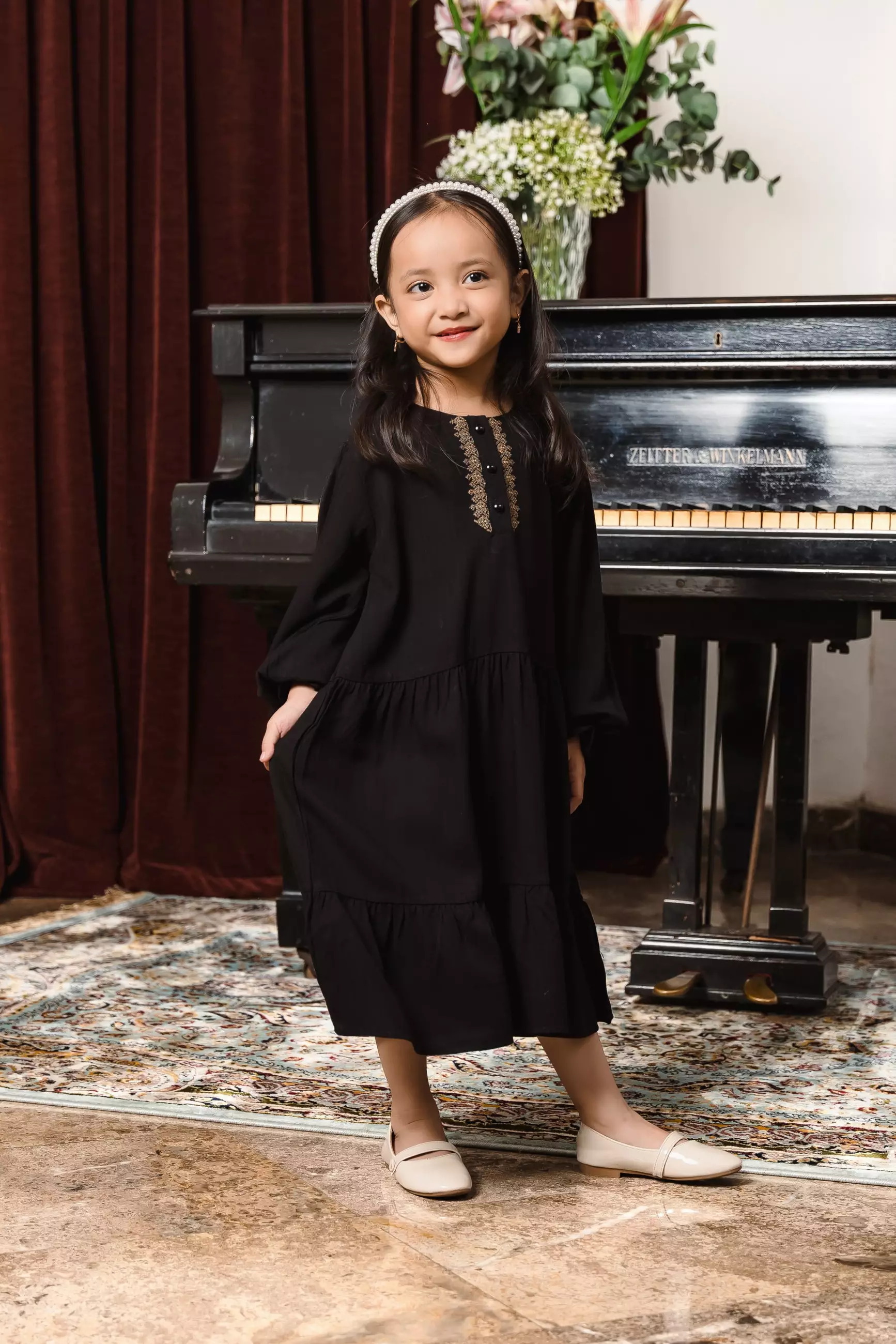 AMK Sarimbit Keluarga Set Bakhati Series Black Girl Dress Anak