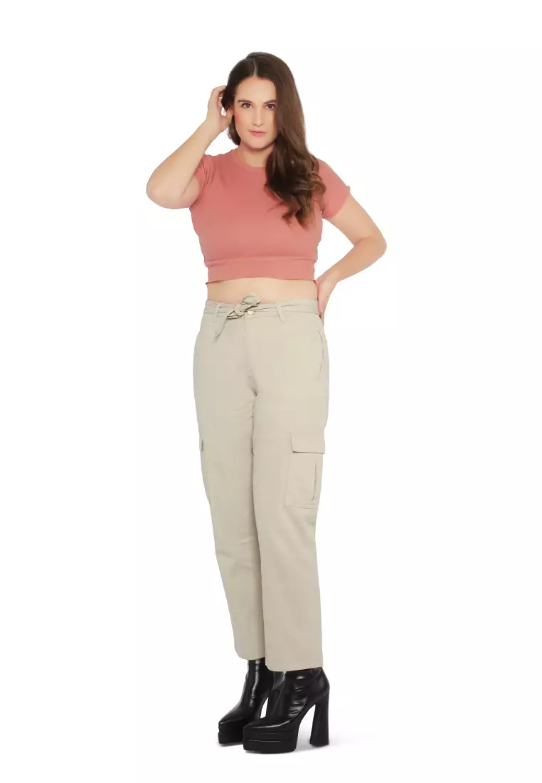 Celana kantong kertas dasi kupu-kupu pinggang krem