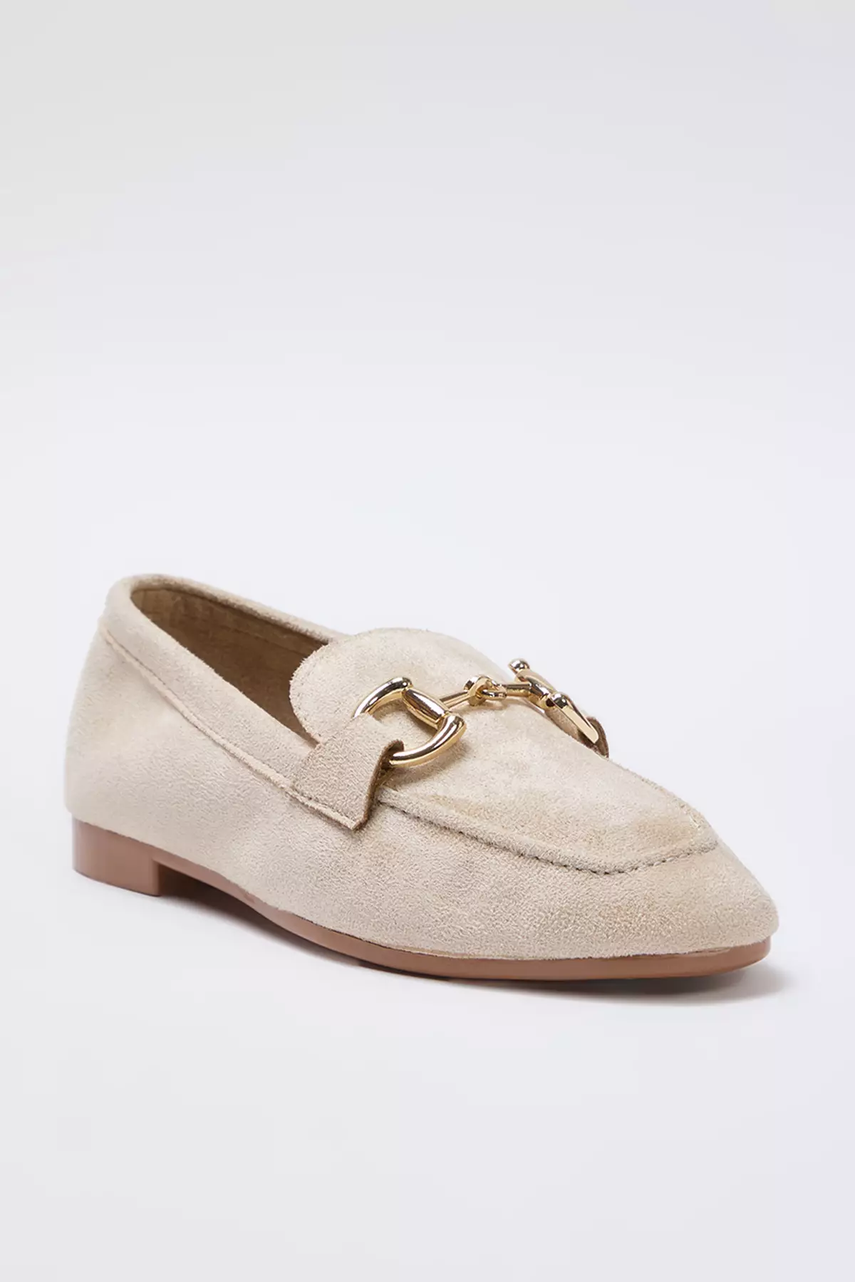 Beige Suede Women's Loafer Shoes With Accessory Detail Takss25La00000